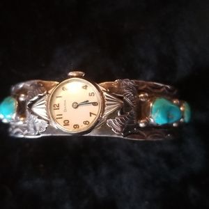 SIMPLIGIO SILVER TURQUOISE WATCH ,BULOVA,HEAVY SOLID.